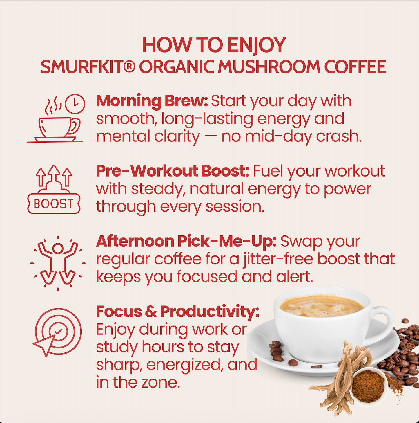 Smurfkit® Organic Mushroom Instant Coffee 2-in-1| Energy · Focus · Immunity