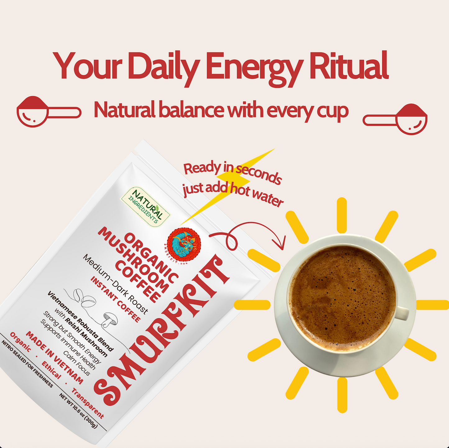 Smurfkit® Organic Mushroom Instant Coffee 2-in-1| Energy · Focus · Immunity