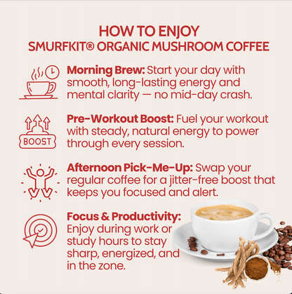 Smurfkit® Organic Mushroom Instant Coffee 2-in-1| Energy · Focus · Immunity